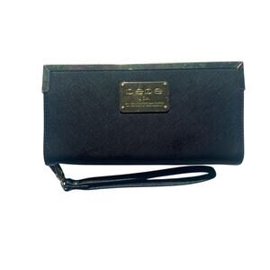 Bebe Black Wristlet with Gold Details